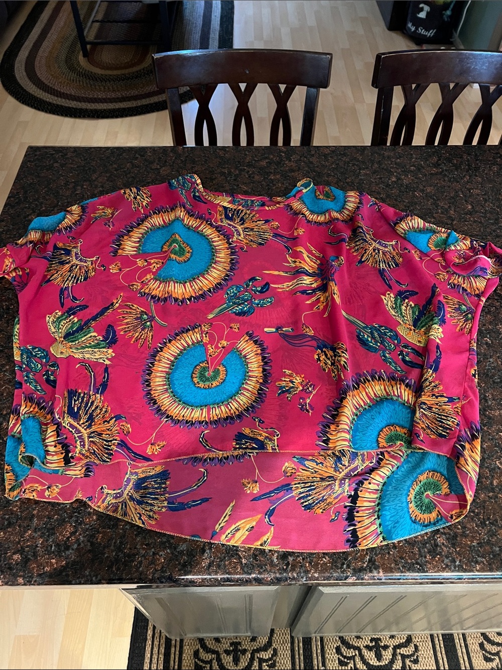 Women’s Fuchsia Floral Print Blouse with Teal Accents